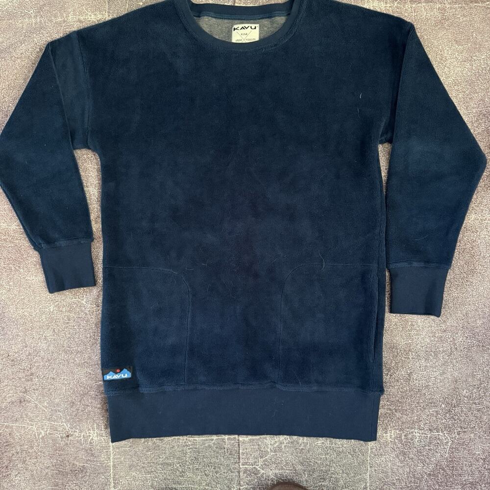 Women's Kavu Riverton Navy Blue Fuzzy Fleece Pullover Crewneck Sweatshirt Sz M